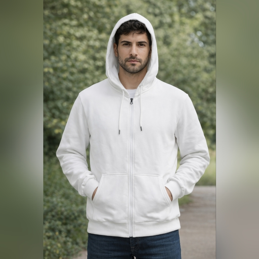 Men’s Full Zip Hoodie XL Lightweight Sweatshirt White Hooded Jacket Casual NWT